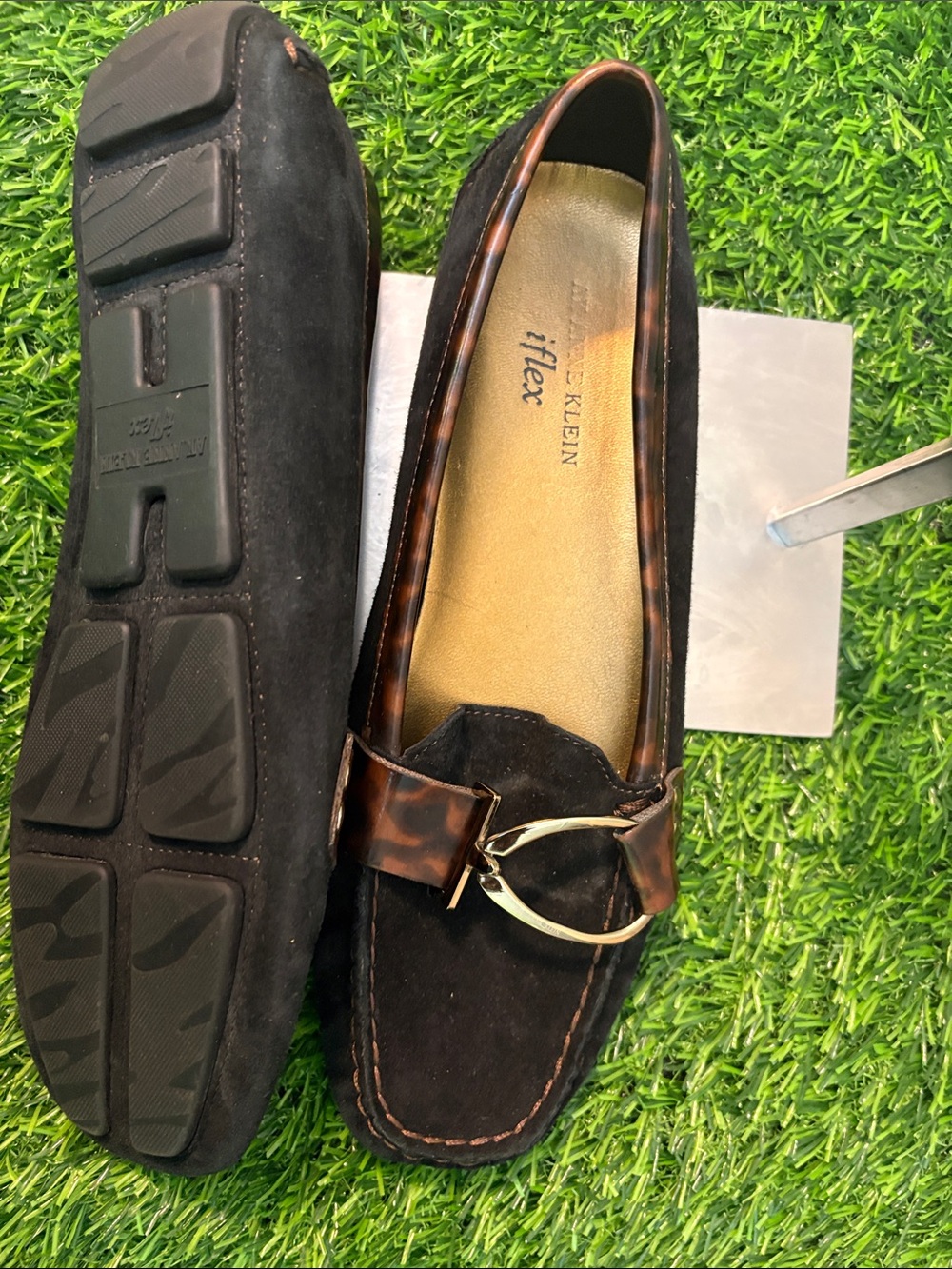 Anne Klein Iflex Black Suede Loafers Size 7.5